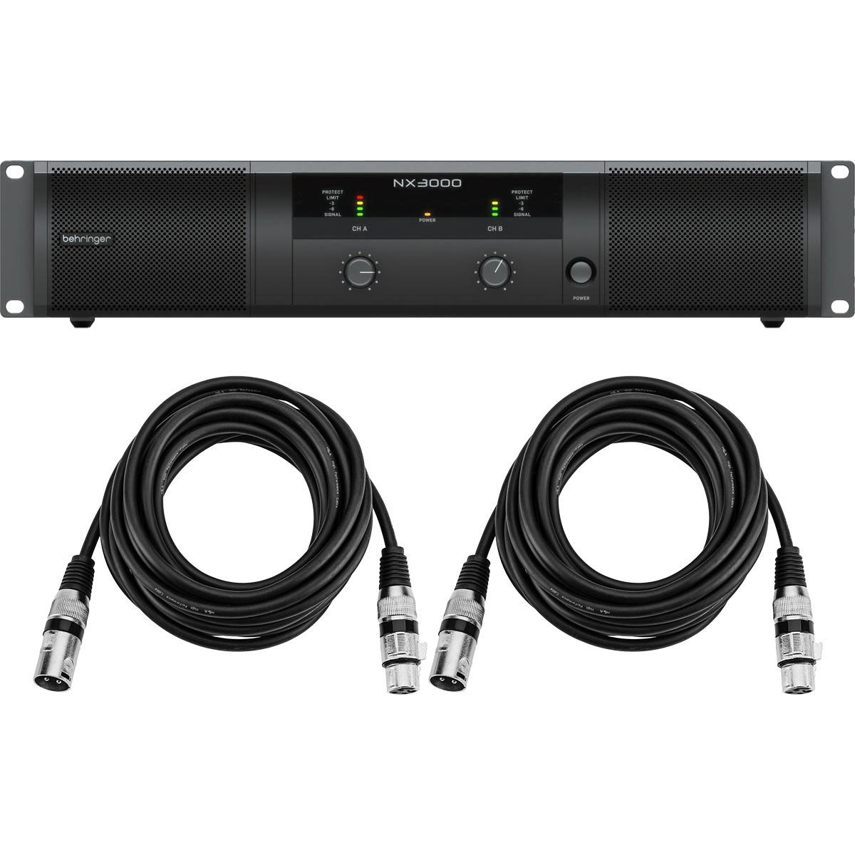 Behringer NX3000 3000W Ultra-Lightweight Class-D Power Amplifier, Bundle with 2x