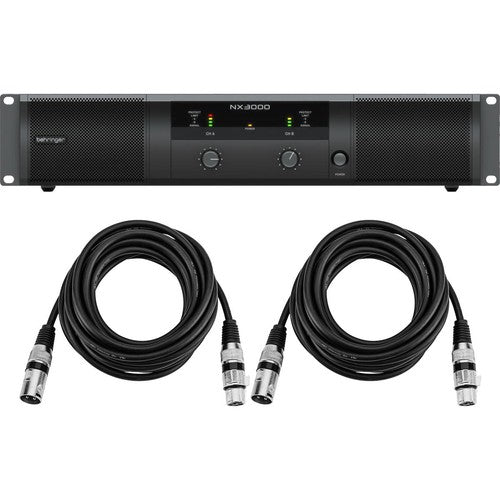 Behringer NX3000 3000W Ultra-Lightweight Class-D Power Amplifier, Bundle with 2x