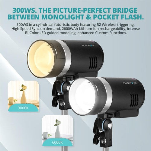Flashpoint XPLOR 300 Pro TTL R2 Battery-Powered Monolight Bundle Direct Mount EZ